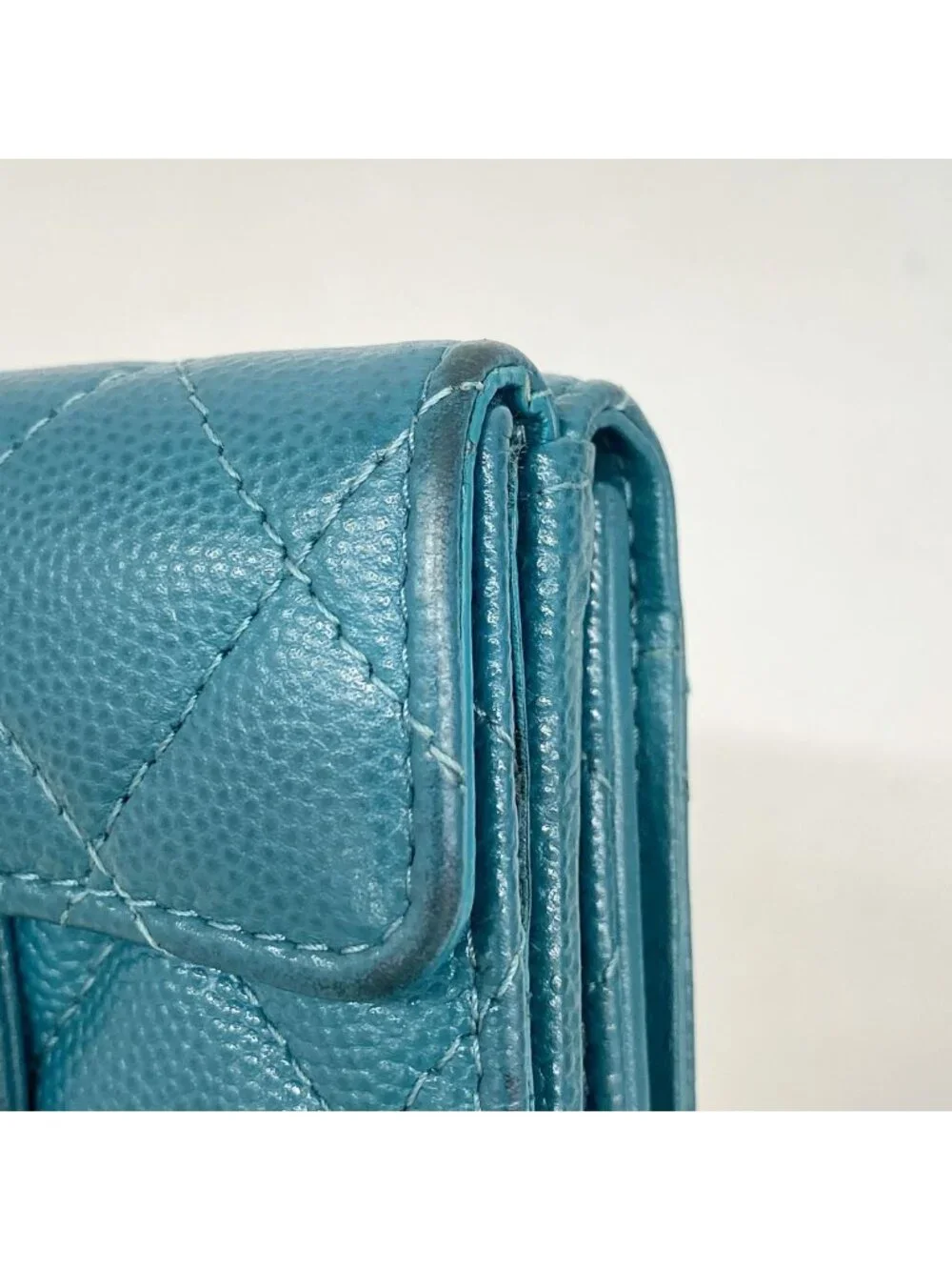 Chanel Trifold Wallet Quilted Caviar Leather Green Champagne Gold